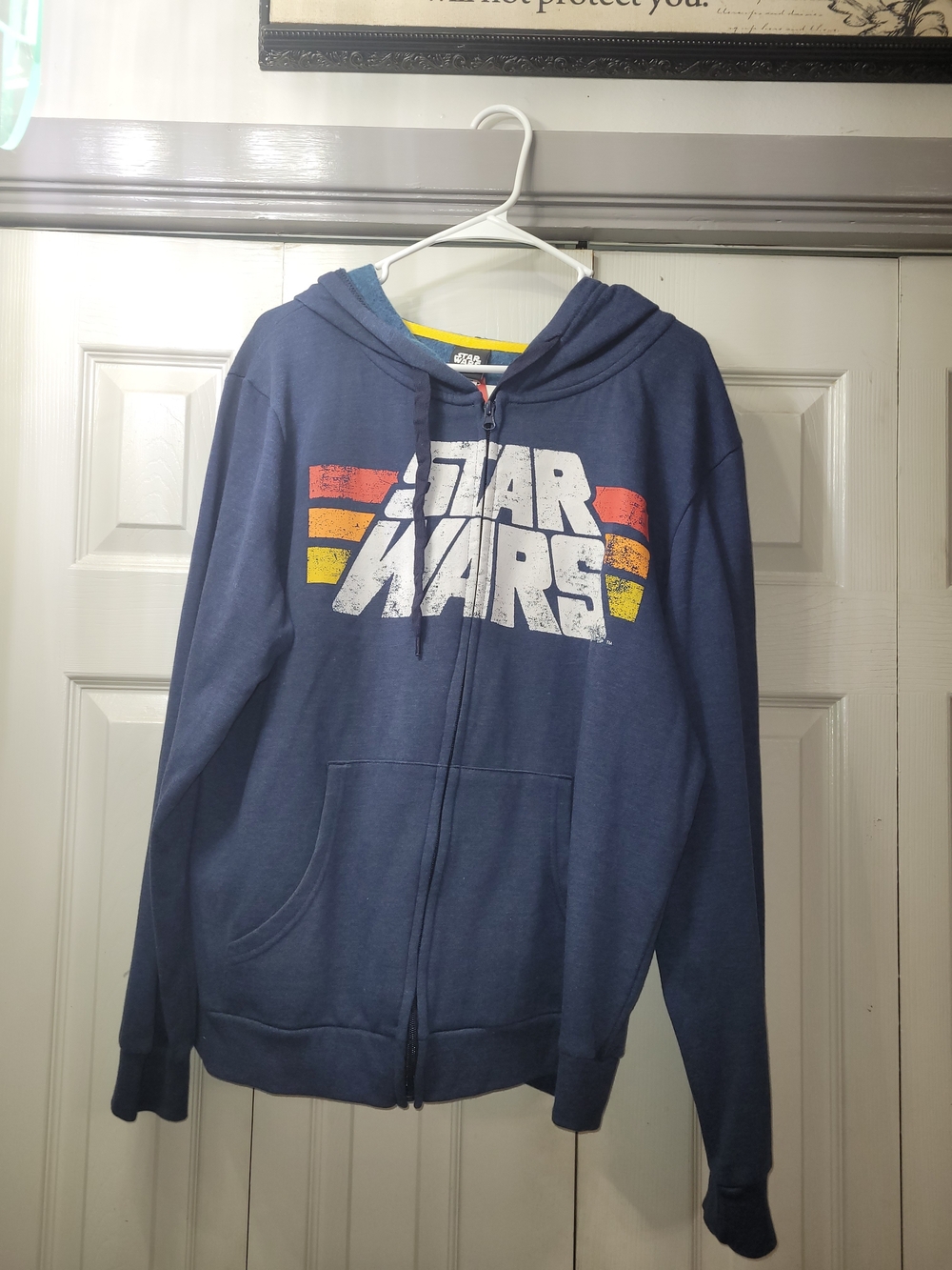 Star Wars Navy Zip-Up Hoodie with Retro Red and Yellow Stripes